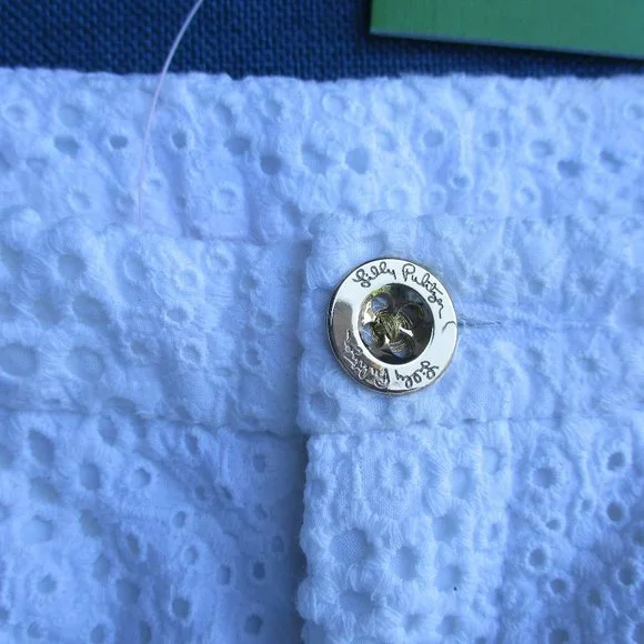 LILLY PULITZER ~ ADIE WHITE EYELET SHORTS ~ 00 ~ LOGO BUTTON / POCKETS - Picture 8 of 10